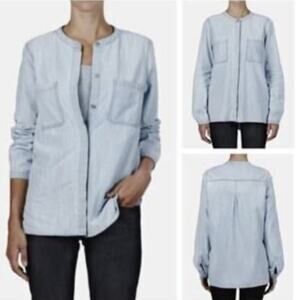 Vince Light Blue Chambray Collarless Button Down Shirt size medium